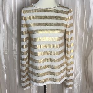 Alice + Olivia Gold Striped Linen Top